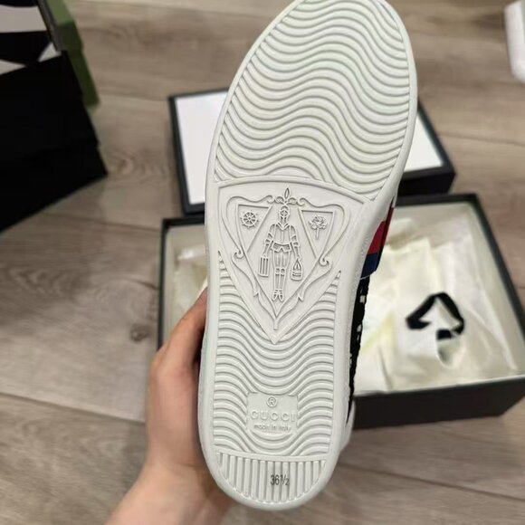 NIB Authentic Gucci Black Lace Ace Web Crystal Embellished Sneaker - Picture 6 of 6